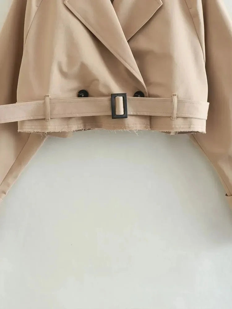 Spring cropped trench jacket with belt