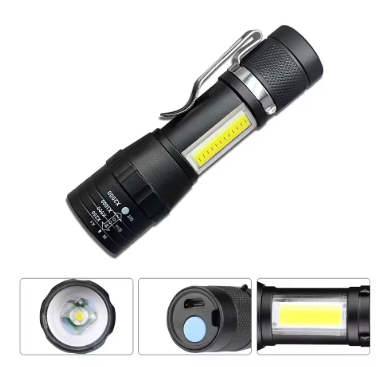 USB Rechargeable Mini Flashlight COB+XPE Portable Built-in Battery Zoomable Small Torch 3 Mode Camping Emergency Flashlights