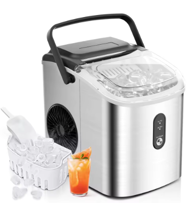 Simzlife Countertop Ice Maker with Handle,Portable Ice Machine with Basket and Scoop, 9 Bullet Ice In 6 Mins, 26Lbs/24H