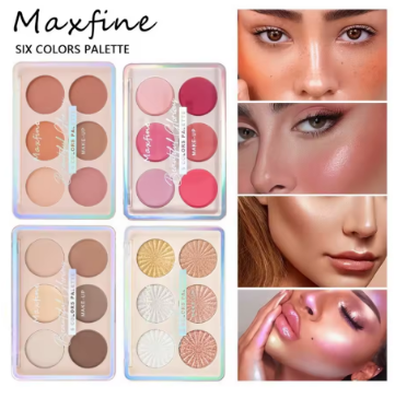 6-color blush and contouring all-in-one palette, pearlescent matte powder makeup palette glitter highlighter brighten palette
