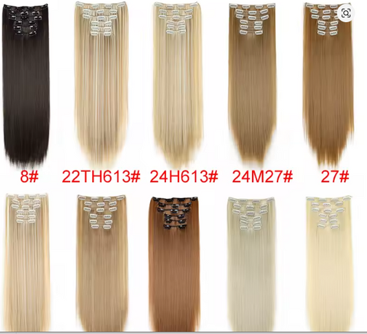 Synthetic 24Inch 16 Clips in Hair Extensions Long Straight Hairstyle Blonde Black Hairpieces Heat Resistant False Hair Daily Use