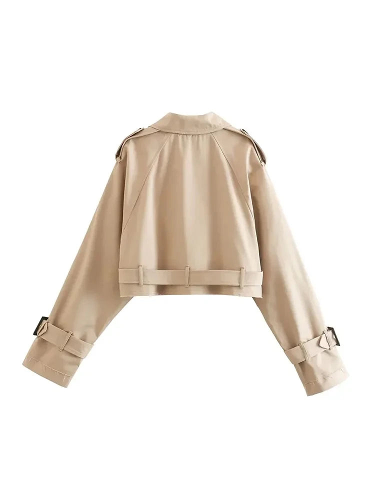 Spring cropped trench jacket with belt