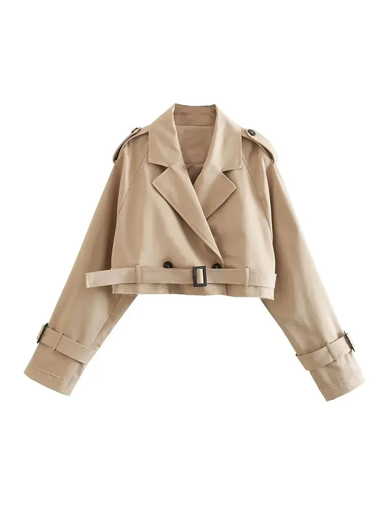 Spring cropped trench jacket with belt
