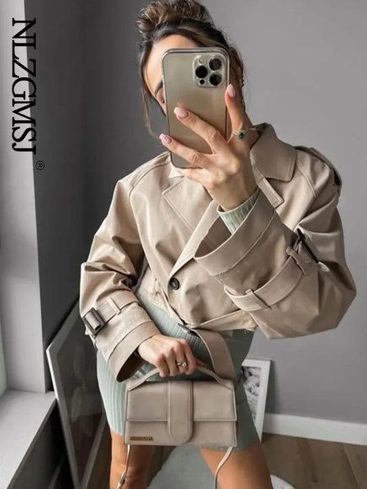 Spring cropped trench jacket with belt