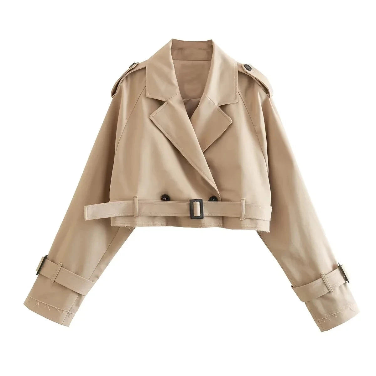 Spring cropped trench jacket with belt