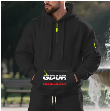 Men's Autumn/Winter Half-Zip Hooded Sweatshirt Casual Loose Fit Fashion Fluorescent Zipper Outdoor Sweatshirt 2025