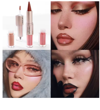 Black Brown Tapered Lip Liner Contour Pencil Double Head Mirror Plumping Lip Glaze Crystal Lip Gloss Sexy Red Lips Tint Makeup