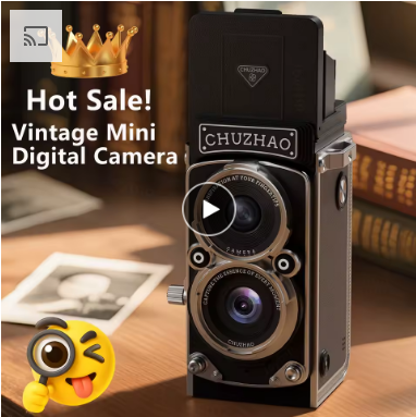 CHUZHAO Vintage Mini Digital Camera Autofocus 12MP, 1080P FHD Video Vlogging Portable Camera for Christmas Birthday Ideal Gift