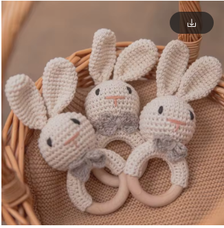 Baby Crochet Rattle Wooden Teether Toy BPA Free Wood Rodent Rabbit Rattle Baby Mobile Play Gym Newborn Educational Music Toys