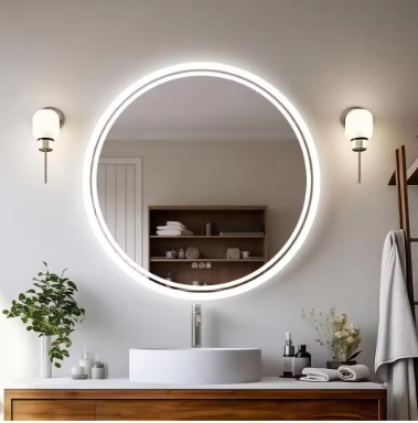 Large Round LED Bathroom Vanity Mirror Anti-Fog with Brighter Lights for Makeup Wall Mount Smart Touch