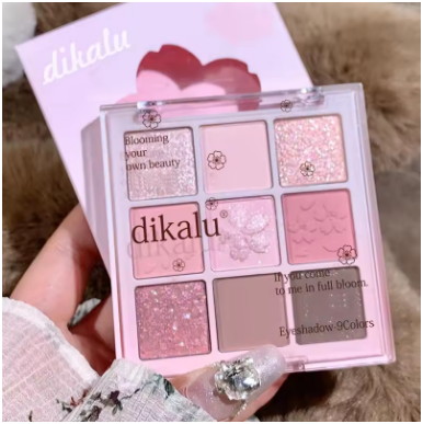 DIKALU 9-Color Sakura Eyeshadow Palette Glitter Matte Low Saturation Pink Brown Nude Makeup Shimmer Eye Pigments Long Lasting