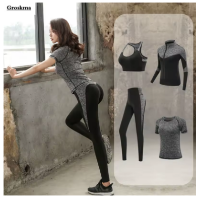 Quick dry women sportswear yoga set fitness gym yoga clothing suit sets coat+bra+t shirt+leggings 2019 workout running training