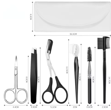 Men's Stainless Steel Eyebrow Trimming Clip 5-piece Set Beginner Eyebrow Trimming Knife Scissors Eyelash Comb Set Makeup Tool