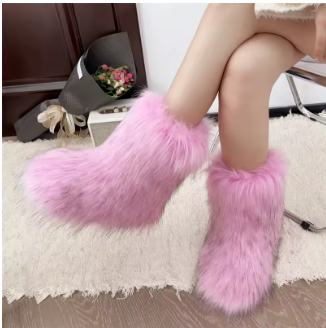 New Winter Fur Onepiece Raccoon Fur Female Snow Boots