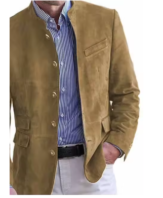 Autumn Winter Men's Casual Suede Blazer Jacket Long Sleeve Solid Color Single Breasted Button Fashion Jackets