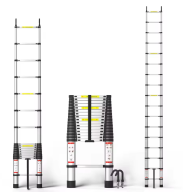 BRIEFNESS 5M/16.4FT Aluminium Telescopic Ladder Multi-Purpose W/Detachable Hooks&Extendable Steps,load capacity 150kg,No-slip