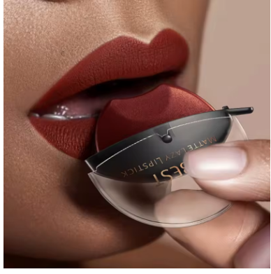 QIBEST Lip-shaped Lipstick Makeup Lazy Lipstick Velvet Matte Moisturizing Lip Gloss Waterproof Non-stick Cup Long Lasting Makeup