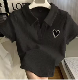 Loves Embroidery T-shirt Polo Collar