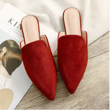 Fashion Baotou Flat Pointed Half Slippers Women's Suede Black Mules Large Sizes 42 Female Breathable Shoes босоножки женские