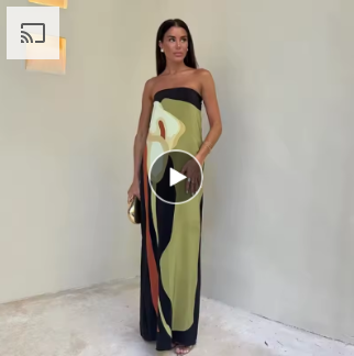 Sexy Strapless Backless Printed Long Dress Women