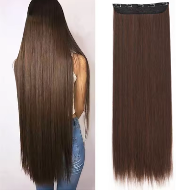WIGSIN 32Inch/40Inch Synthetic Long Straight Invisible Clip in One Piece Hair Extension Black Brown Hairpiece for Women