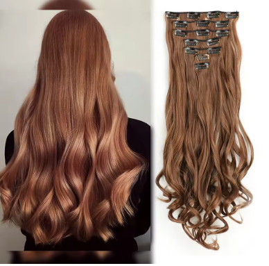 Clip In Hair Extensions 7PCS Full Head 22 Inch Long Curly Wavy Synthetic Hair Pieces Natural Wavy For Women Girls Hair