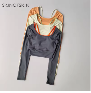 Yoga Clothes Long Sleeved Women's One-piece Cup Crop Top Slimming Quick Drying Running Training T-shirt Sports Fitness Clothes