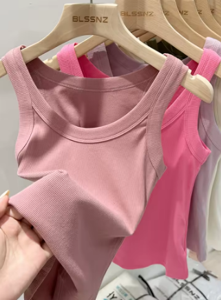 zjaiss Women Solid Round Neck Ribbed Tank Top Camisole